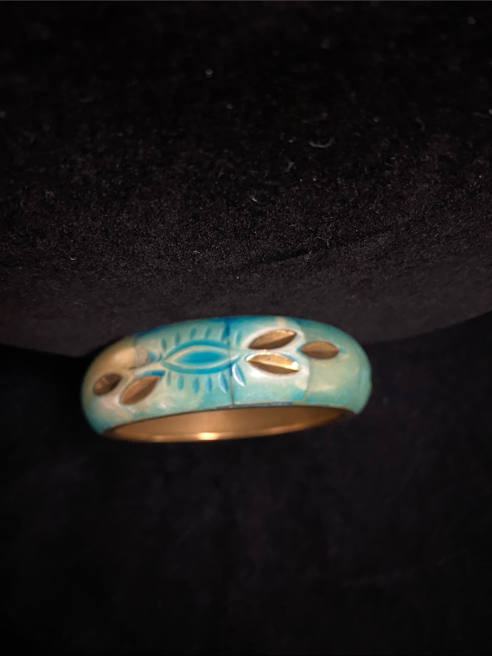 Turquoise Enamel and Brass Dome Bangle Bracelet